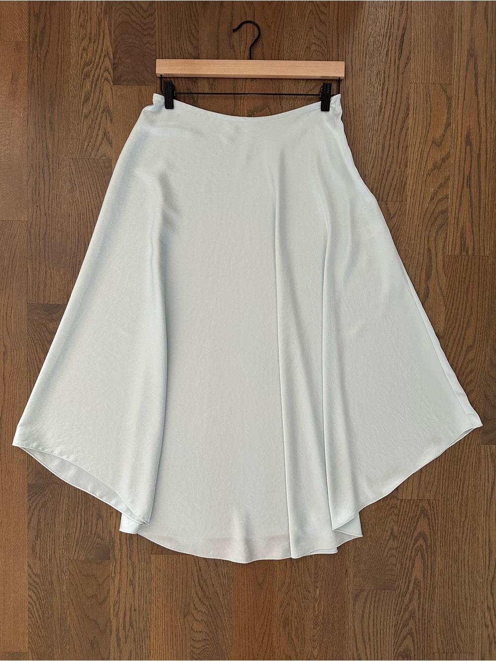 Lapointe High Rise Satin Rounded Hem Midi Skirt in Cloud Blue Size 8 / M